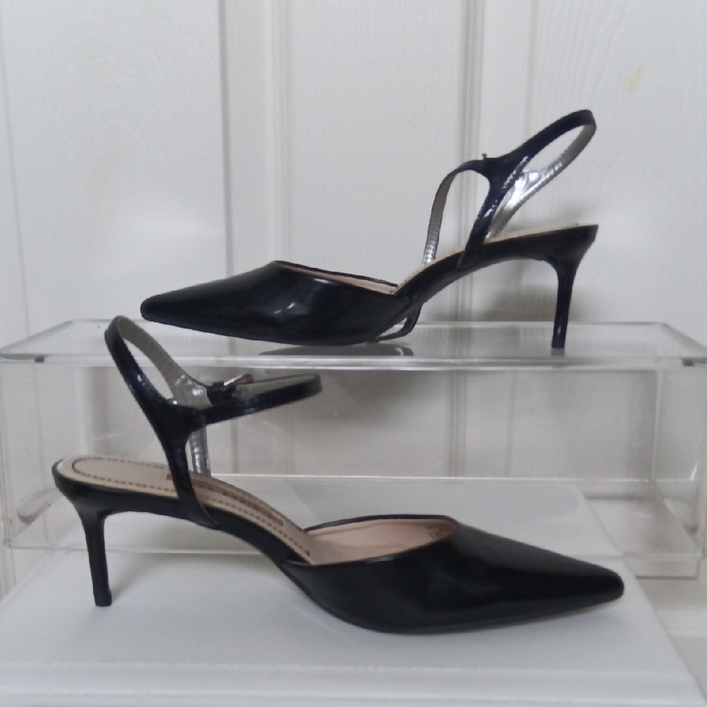 [7M] NWOT Zara Elegant Black Patent Leather Slingback Heels